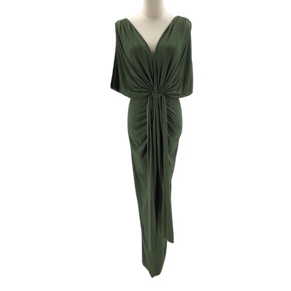 MISA LOS ANGELES SZ S Green Plunging Neck Twist Xenia Knot Maxi Dress NWT b41 - Picture 3 of 10